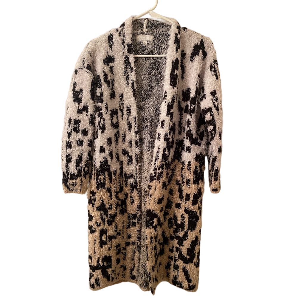 New Directions Black and White Fuzzy Cardigan